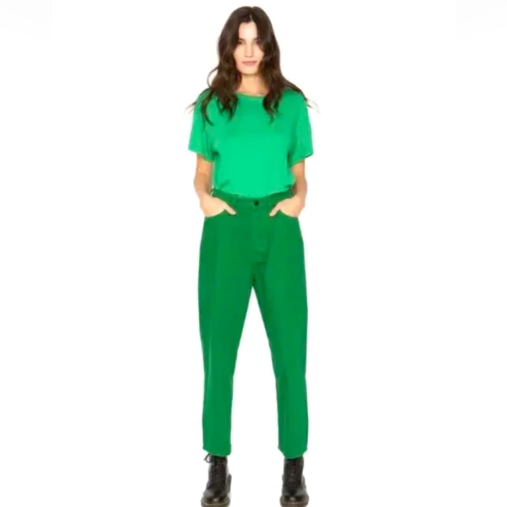 💚SANDRINE ROSE X FREE PEOPLE WIDE LEG PAINTERS JEANS IN SAPIN GREEN 28